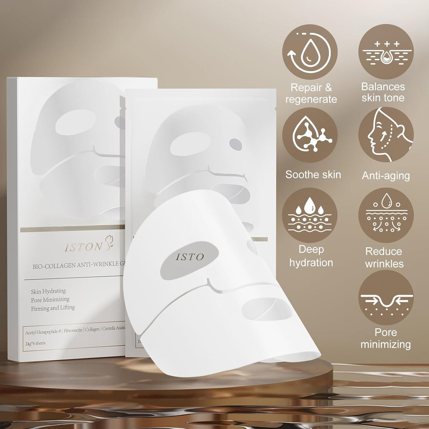 ISTON Collagen Face Masks – 6-Pack for Hydration & Anti-Aging