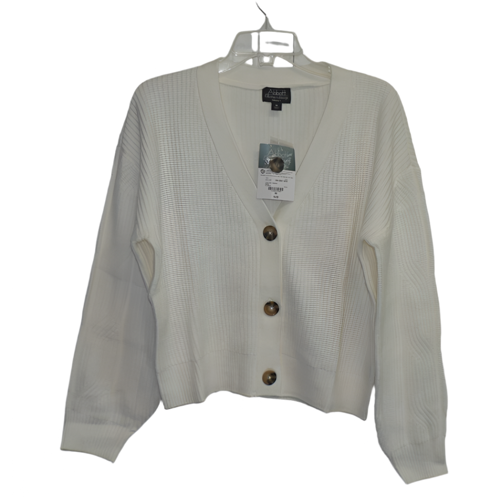 Abbott Elementary V-Neck Long Sleeve Button Front Ribbed Cardigan Ivory
