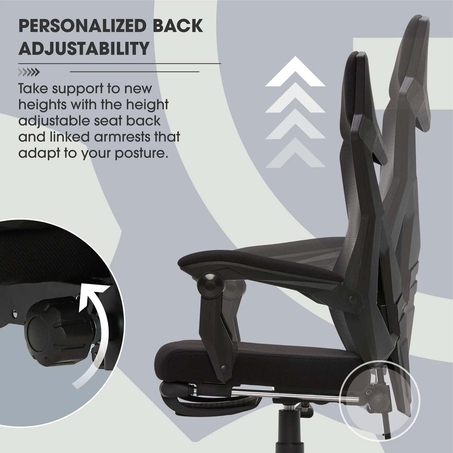 Gamer Gear Gaming Office Chair with Extendable Leg Rest - Black Fabric Upholstery