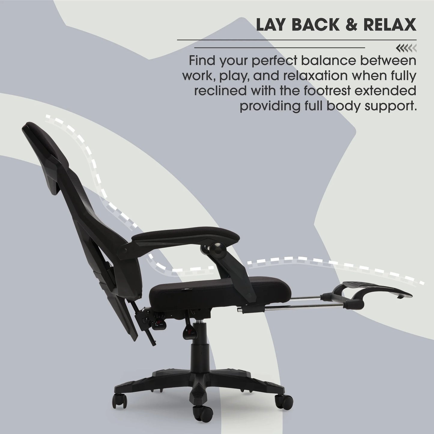 Gamer Gear Gaming Office Chair with Extendable Leg Rest - Black Fabric Upholstery