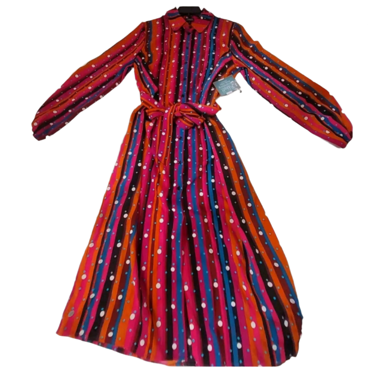 Abbott Elementary Pink Stripe Dot Multi Color Long Sleeve Button - Size S