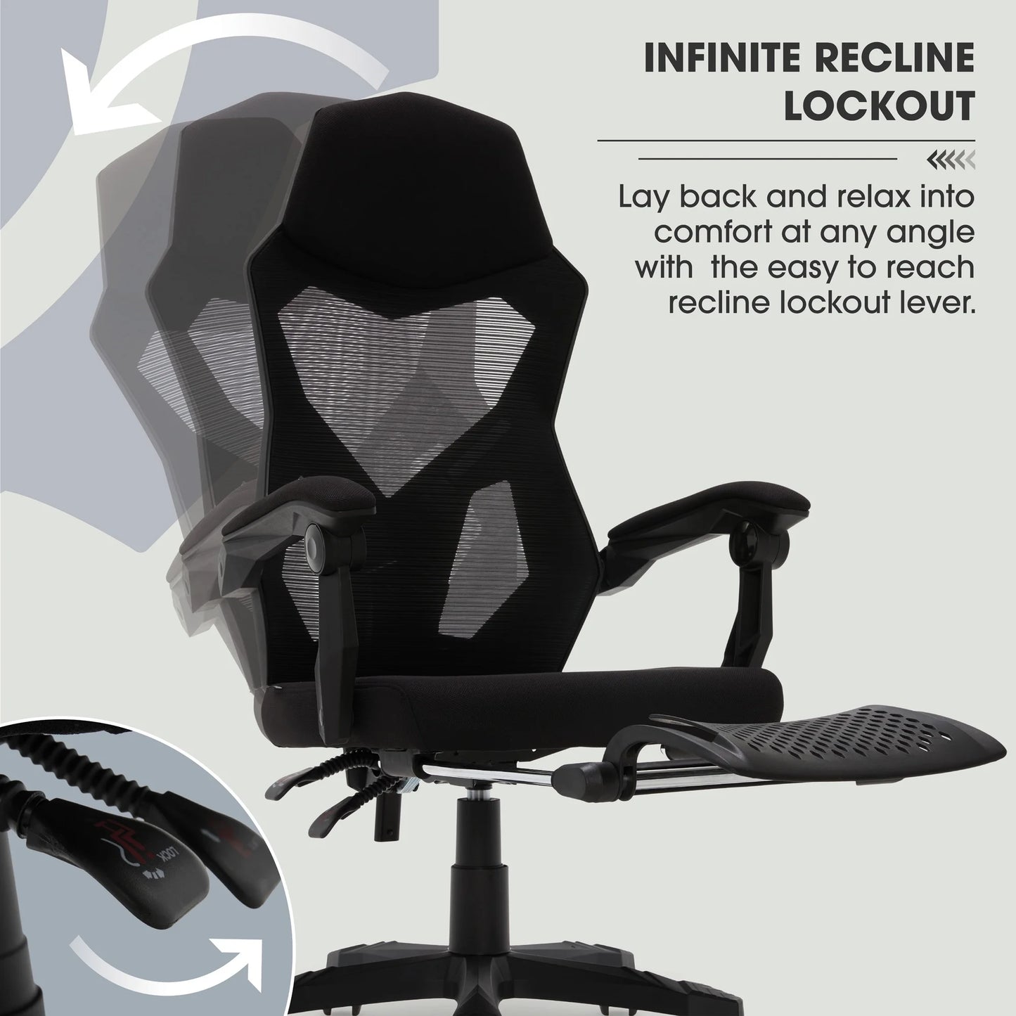 Gamer Gear Gaming Office Chair with Extendable Leg Rest - Black Fabric Upholstery