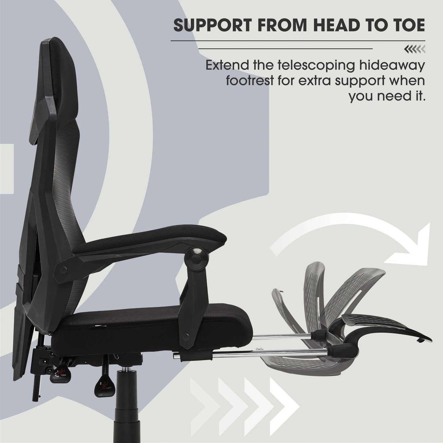 Gamer Gear Gaming Office Chair with Extendable Leg Rest - Black Fabric Upholstery