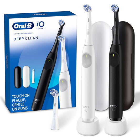 Oral-B iO Series 2 Electric Toothbrush - Pure White & Night Black (2 Ct with 3 Heads)